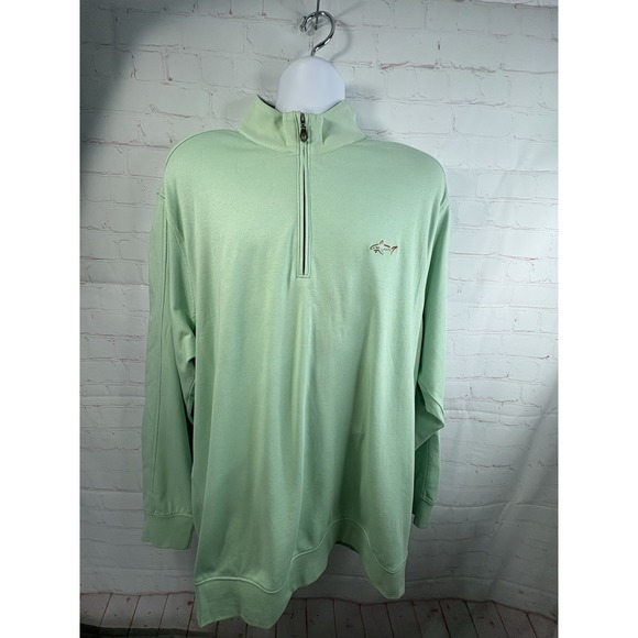 Greg Norman Quarter Zip Pullover Xl Green Shark Logo 100% Cotton L Sleeve Golf - Picture 1 of 12